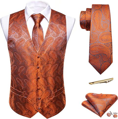 Barry.Wang Formal Men Vest Paisley Jacquard Silk Tie Suit Waistcoat Set Wedding 5PCS in Saudi Arabia