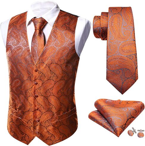 Barry.Wang Formal Men Vest Paisley Jacquard Silk Tie Suit Waistcoat Set Wedding 5PCS in Saudi Arabia