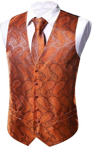 Barry.Wang Formal Men Vest Paisley Jacquard Silk Tie Suit Waistcoat Set Wedding 5PCS in Saudi Arabia