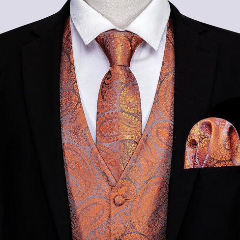 Barry.Wang Formal Men Vest Paisley Jacquard Silk Tie Suit Waistcoat Set Wedding 5PCS in Saudi Arabia