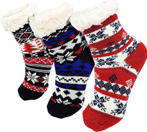 Kids Fluffy Thermal Sherpa Socks, 3 Pairs, Cute Christmas Slipper Winter Non Skid, Warm Ultra Soft Boys Girls in Kuwait
