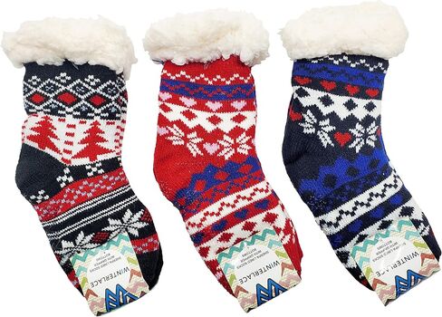 Kids Fluffy Thermal Sherpa Socks, 3 Pairs, Cute Christmas Slipper Winter Non Skid, Warm Ultra Soft Boys Girls in Kuwait