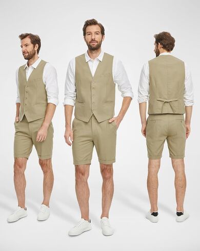 Hihawk Men’s 2-Piece Linen Vest Pants, Lightweight Waistcoat Shorts, Casual Wedding Beach Summer Prom Homecoming Outfit in Saudi Arabia