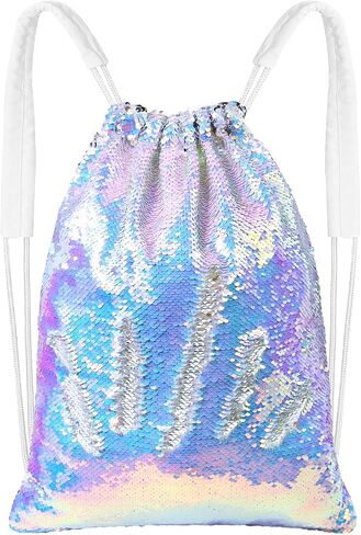 MHJY Sparkly Drawstring Backpack Mermaid Sequin Dance Bag Sports Gym Beach Swim Backpack Birthday Easter Gift Bag in Kuwait