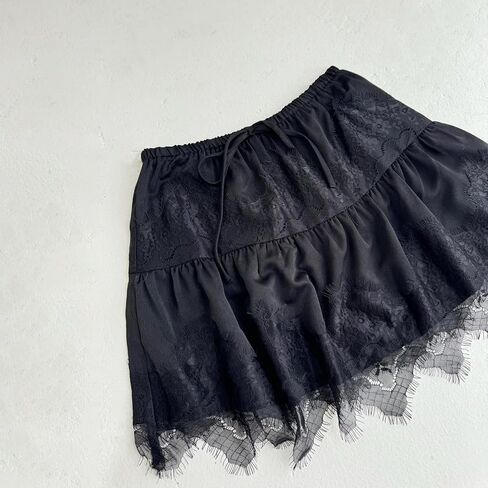 Women Y2k Lace Mini Skirts Summer Lace Slip Skirt Pleated Ruffle Floral Lace Tiered Short Skirts Underskirt in Kuwait