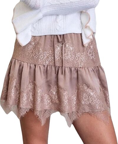 Women Y2k Lace Mini Skirts Summer Lace Slip Skirt Pleated Ruffle Floral Lace Tiered Short Skirts Underskirt in Kuwait