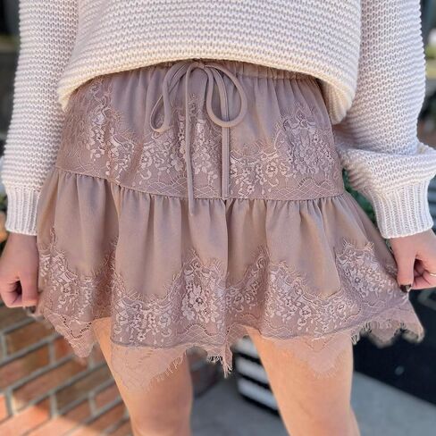 Women Y2k Lace Mini Skirts Summer Lace Slip Skirt Pleated Ruffle Floral Lace Tiered Short Skirts Underskirt in Kuwait