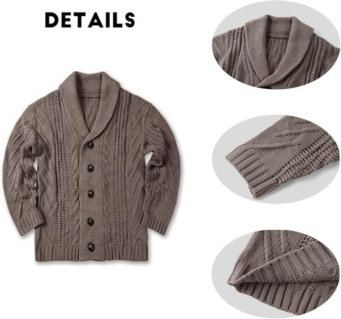 Mens Cable Knit Cardigan Sweater Shawl Collar Loose Fit Long Sleeve Casual Cardigans in Kuwait