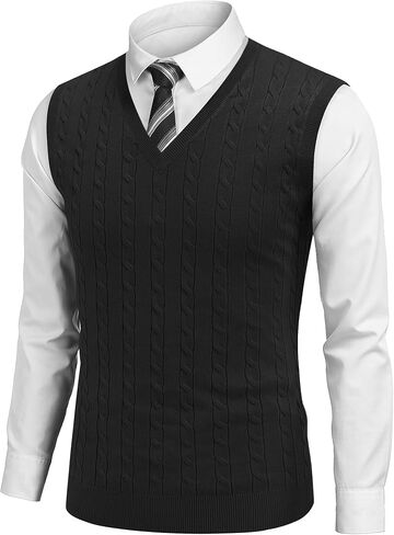 COOFANDY Men's Sweater Vest V Neck Slim Fit Cable Knitted Sleeveless Pullover Sweater in Saudi Arabia