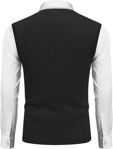 COOFANDY Men's Sweater Vest V Neck Slim Fit Cable Knitted Sleeveless Pullover Sweater in Saudi Arabia