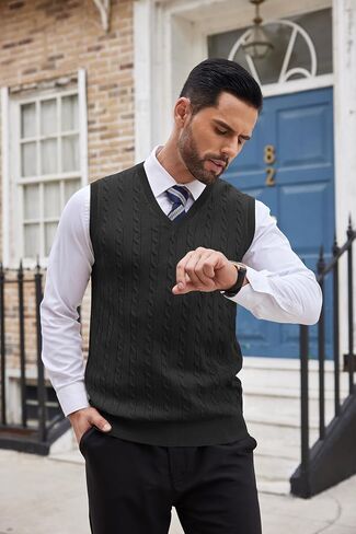 COOFANDY Men's Sweater Vest V Neck Slim Fit Cable Knitted Sleeveless Pullover Sweater in Saudi Arabia