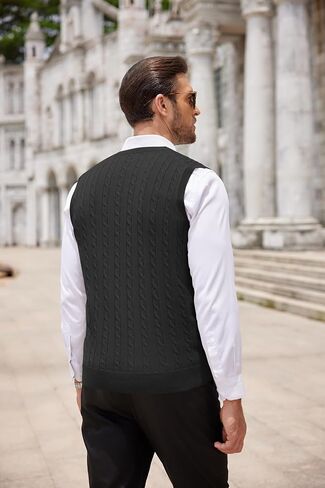 COOFANDY Men's Sweater Vest V Neck Slim Fit Cable Knitted Sleeveless Pullover Sweater in Saudi Arabia