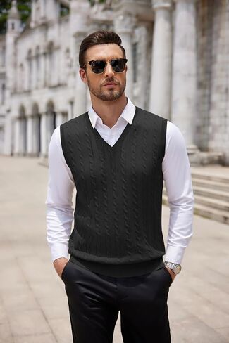 COOFANDY Men's Sweater Vest V Neck Slim Fit Cable Knitted Sleeveless Pullover Sweater in Saudi Arabia