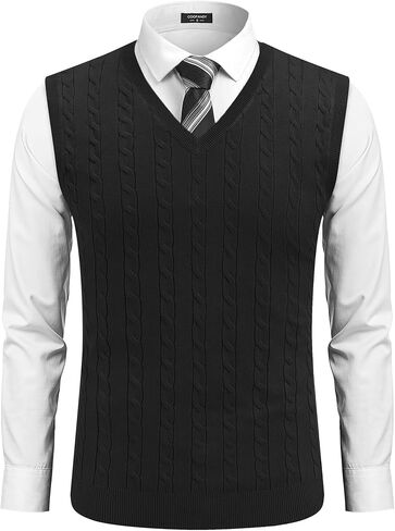 COOFANDY Men's Sweater Vest V Neck Slim Fit Cable Knitted Sleeveless Pullover Sweater in Saudi Arabia