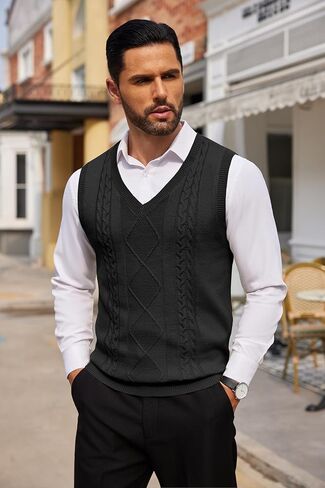 COOFANDY Men's Sweater Vest Sleeveless V Neck Knitted Slim Fit Casual Lightweight Pullover Sweater in Saudi Arabia