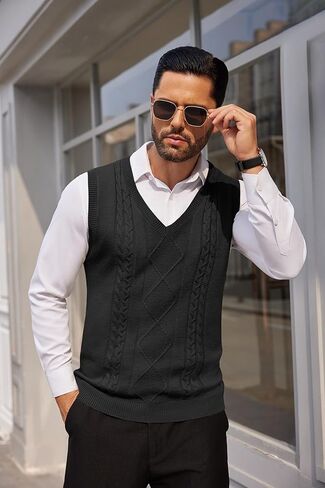 COOFANDY Men's Sweater Vest Sleeveless V Neck Knitted Slim Fit Casual Lightweight Pullover Sweater in Saudi Arabia