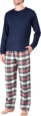 Men’s Pajama Set Pajamas For Men 2 Piece PJ Set with Cotton Flannel Men Pajama Pants and Long Sleeve Henley T-Shirt in Kuwait
