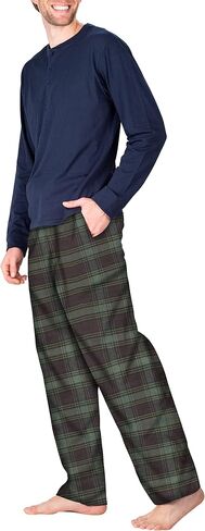 Men’s Pajama Set Pajamas For Men 2 Piece PJ Set with Cotton Flannel Men Pajama Pants and Long Sleeve Henley T-Shirt in Kuwait
