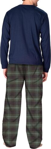 Men’s Pajama Set Pajamas For Men 2 Piece PJ Set with Cotton Flannel Men Pajama Pants and Long Sleeve Henley T-Shirt in Kuwait