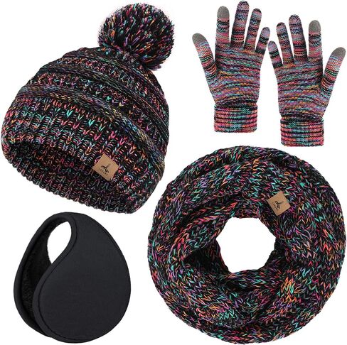 Winter Hat Scarf Gloves and Ear Warmer, Warm Knit Beanie Hat Touch Screen Gloves Set Winter Gifts Neck Scarves for Women in Saudi Arabia