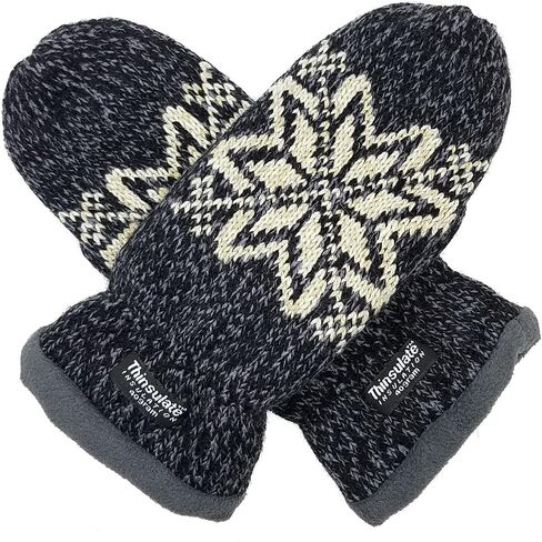 BRUCERIVER Women Snowflake Knit Mittens with Warm Thinsulate Fleece Lining in Kuwait