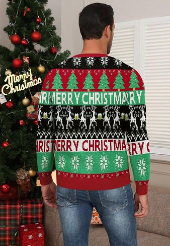 NITAGUT Mens Christmas Ugly Cardigan Sweater Reindeer Snowflake Xmas Sweater Casual Long Sleeve Knitwear in Kuwait