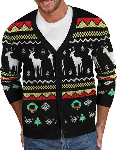 NITAGUT Mens Christmas Ugly Cardigan Sweater Reindeer Snowflake Xmas Sweater Casual Long Sleeve Knitwear in Kuwait
