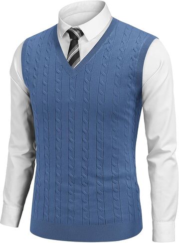 COOFANDY Men's Sweater Vest V Neck Slim Fit Cable Knitted Sleeveless Pullover Sweater in Saudi Arabia