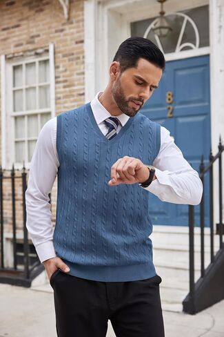 COOFANDY Men's Sweater Vest V Neck Slim Fit Cable Knitted Sleeveless Pullover Sweater in Saudi Arabia