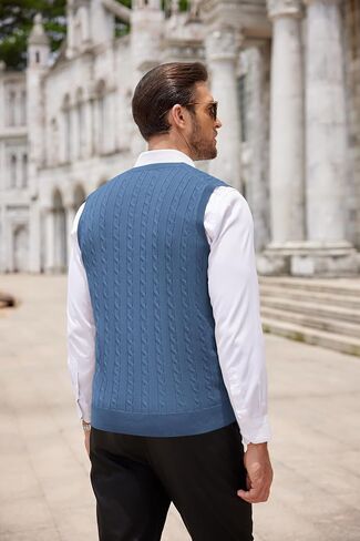 COOFANDY Men's Sweater Vest V Neck Slim Fit Cable Knitted Sleeveless Pullover Sweater in Saudi Arabia