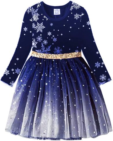 VIKITA Girls Dresses for Winter Long Sleeve Toddler Girls Clothes Party Tulle Dresses for Girls 3-12 Years in Kuwait