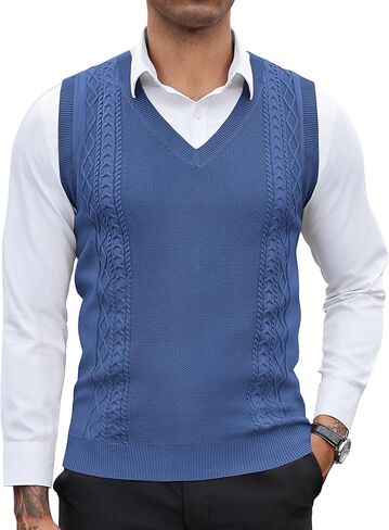 COOFANDY Men's Sweater Vest Sleeveless V Neck Knitted Slim Fit Casual Lightweight Pullover Sweater in Saudi Arabia