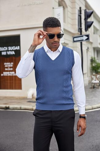 COOFANDY Men's Sweater Vest Sleeveless V Neck Knitted Slim Fit Casual Lightweight Pullover Sweater in Saudi Arabia