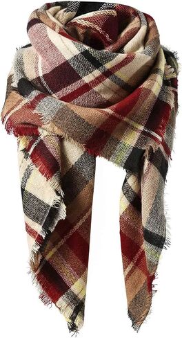 American Trends Womens Fall Winter Scarf Plaid Tassel Soft Warm Blanket Scarves Womens Shawl Wraps in Saudi Arabia