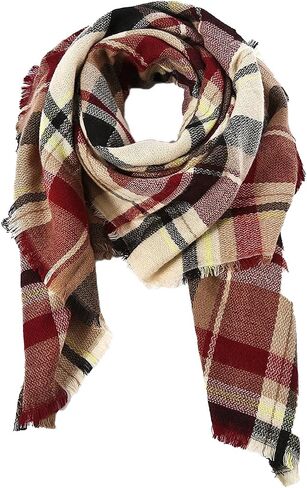 American Trends Womens Fall Winter Scarf Plaid Tassel Soft Warm Blanket Scarves Womens Shawl Wraps in Saudi Arabia