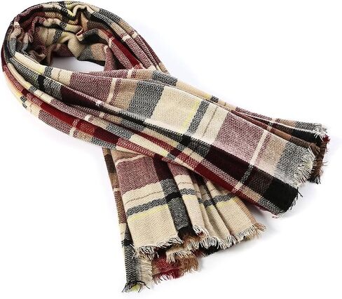 American Trends Womens Fall Winter Scarf Plaid Tassel Soft Warm Blanket Scarves Womens Shawl Wraps in Saudi Arabia