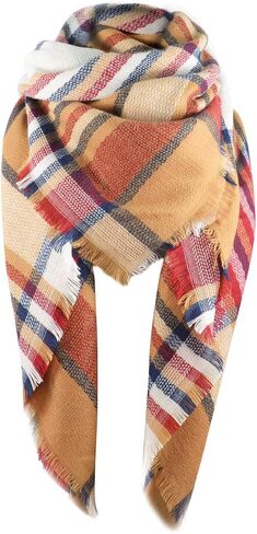 American Trends Womens Fall Winter Scarf Plaid Tassel Soft Warm Blanket Scarves Womens Shawl Wraps in Saudi Arabia