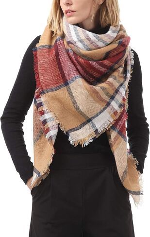 American Trends Womens Fall Winter Scarf Plaid Tassel Soft Warm Blanket Scarves Womens Shawl Wraps in Saudi Arabia