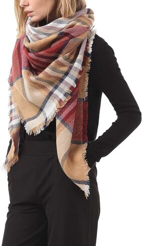 American Trends Womens Fall Winter Scarf Plaid Tassel Soft Warm Blanket Scarves Womens Shawl Wraps in Saudi Arabia