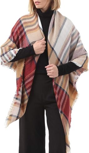 American Trends Womens Fall Winter Scarf Plaid Tassel Soft Warm Blanket Scarves Womens Shawl Wraps in Saudi Arabia