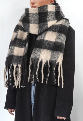 Womens Scarf Winter Big Colorful Checked Thick Warm Soft Scarves Casual Tassel Blanket Scarf in Saudi Arabia