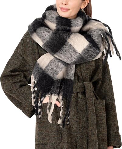 Womens Scarf Winter Big Colorful Checked Thick Warm Soft Scarves Casual Tassel Blanket Scarf in Saudi Arabia
