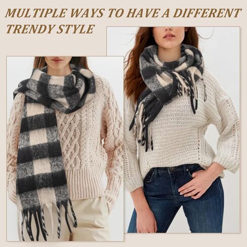 Womens Scarf Winter Big Colorful Checked Thick Warm Soft Scarves Casual Tassel Blanket Scarf in Saudi Arabia
