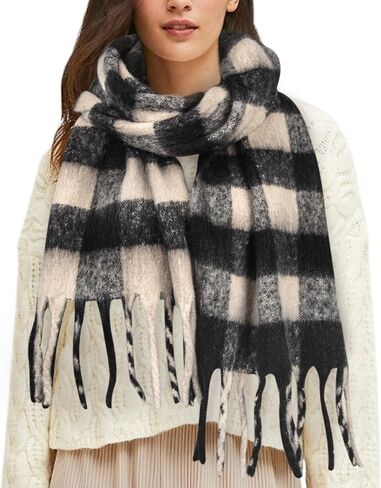 Womens Scarf Winter Big Colorful Checked Thick Warm Soft Scarves Casual Tassel Blanket Scarf in Saudi Arabia