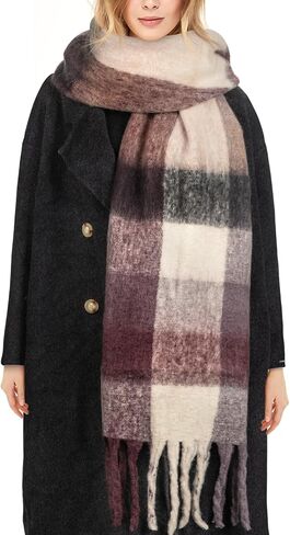 Womens Scarf Winter Big Colorful Checked Thick Warm Soft Scarves Casual Tassel Blanket Scarf in Saudi Arabia