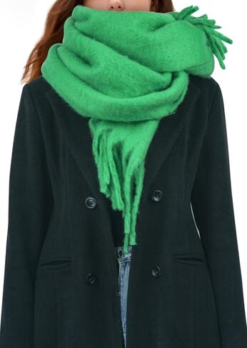 وشاح نسائي شتوي كبير ملون مربعات سميكة دافئة أوشحة ناعمة كاجوال وشاح بطانية بشراشيب in Kuwait