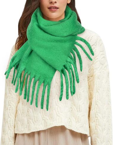 وشاح نسائي شتوي كبير ملون مربعات سميكة دافئة أوشحة ناعمة كاجوال وشاح بطانية بشراشيب in Kuwait