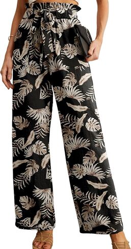 IWOLLENCE Women's Wide Leg Pants with Pockets High Waist Adjustable Knot Loose Casual Trousers Business Work Casual Pants in Saudi Arabia