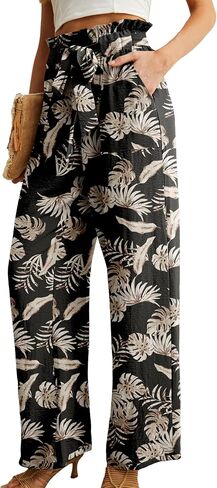 IWOLLENCE Women's Wide Leg Pants with Pockets High Waist Adjustable Knot Loose Casual Trousers Business Work Casual Pants in Saudi Arabia
