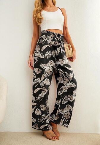 IWOLLENCE Women's Wide Leg Pants with Pockets High Waist Adjustable Knot Loose Casual Trousers Business Work Casual Pants in Saudi Arabia